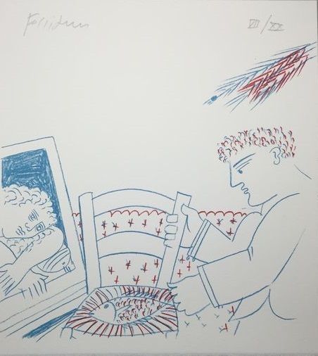 Lithographie Fassianos - Le poisson sur la chaise