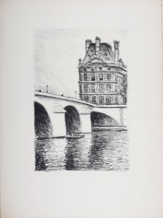 Lithographie Marquet - Le Pont Royal et le Louvre, 1950