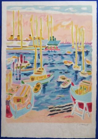 Lithographie Cavailles - Le port de Cannes