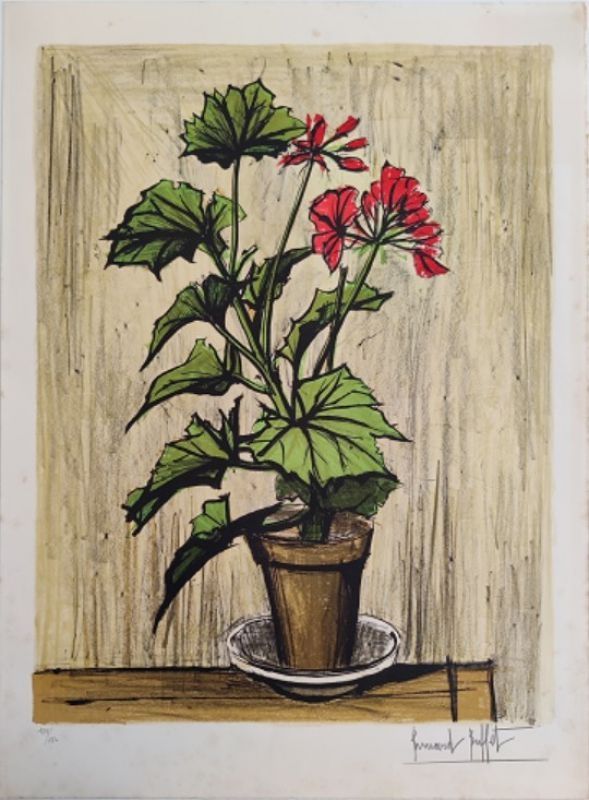 Lithographie Buffet - Le pot de géranium 