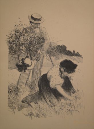 Lithographie Steinlen - Le printemps à pleins verres