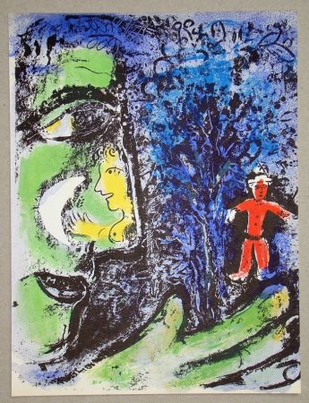 Lithographie Chagall - Le Profil Et L'Enfant Rouge 