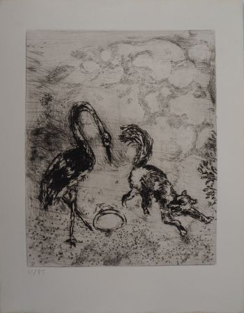 Gravure Chagall - Le renard et la cigogne