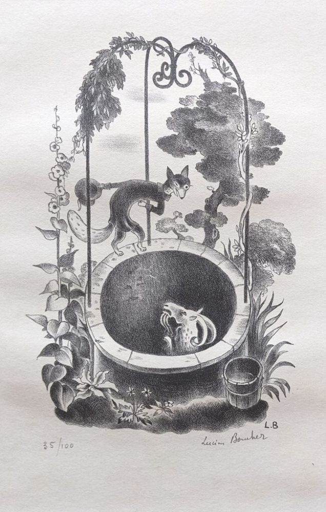 Lithographie Boucher - Le Renard et le Bouc