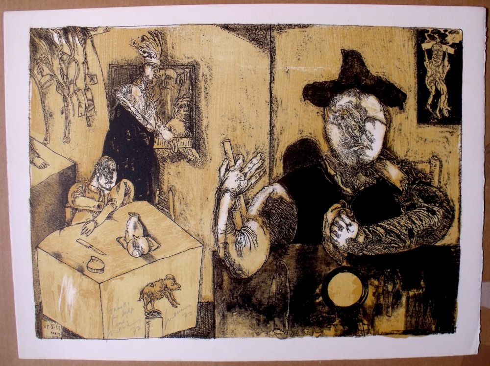 Lithographie Cuevas - Le repas du magicien