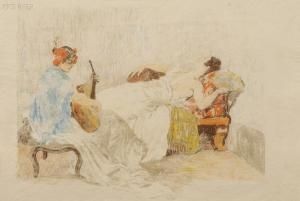 Lithographie Lunois - Le repos des danseuses