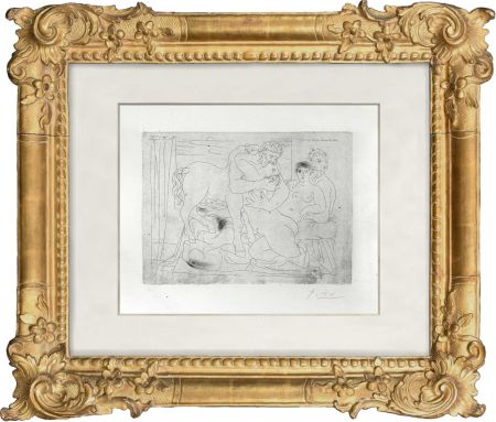 Gravure Picasso - Le repos du sculpteur devant un centaure et une femme