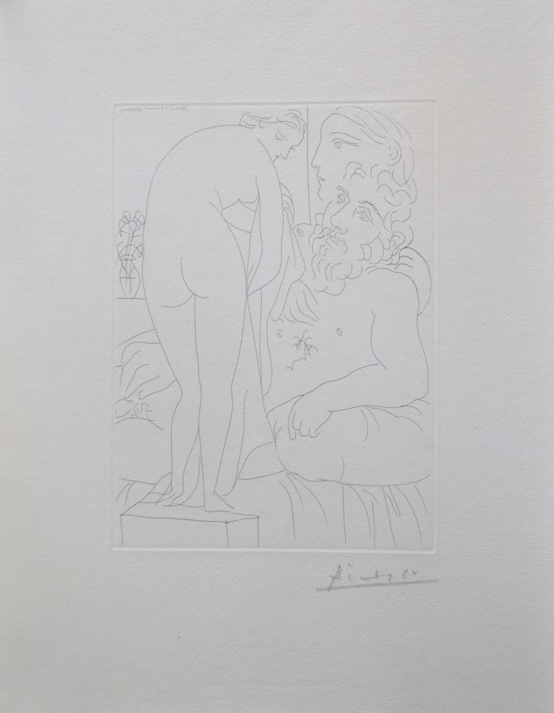 Gravure Picasso - Le repos du sculpteur devant un nu à la draperie, pl. 51 (B160 Vollard)