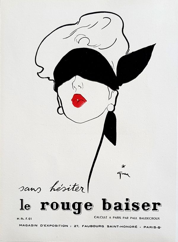 Lithographie Gruau - Le Rouge  Baiser  Permet le Baiser