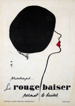 Lithographie Gruau - Le Rouge  Baiser  Permet le Baiser