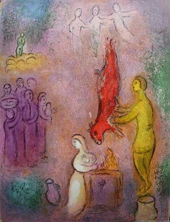 Lithographie Chagall - Le sacrifice aux nymphes