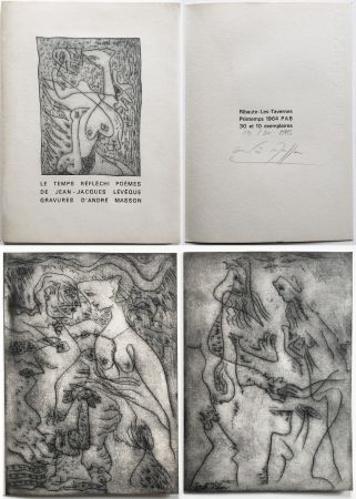 Livre Illustré Masson - LE TEMPS RÉFLÉCHI. Poèmes de J.J Lévèque. 3 pointes-sèches sur celluloïd (PAB 1964).