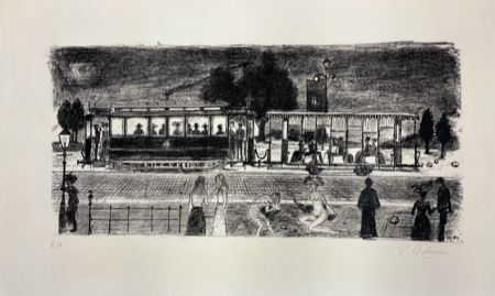 Lithographie Delvaux - Le tramway