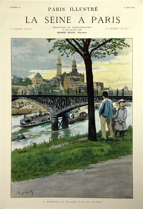 Lithographie Grasset - Le Trocadero et le Pont de Passy