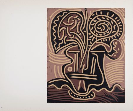 Linogravure Picasso - Le Vase de fleurs, 1962
