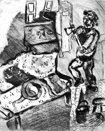 Eau-Forte Chagall - Le Villageois et le serpent