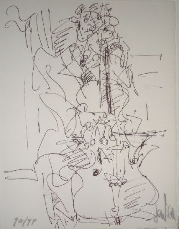 Lithographie Paul  - Le violoncelliste