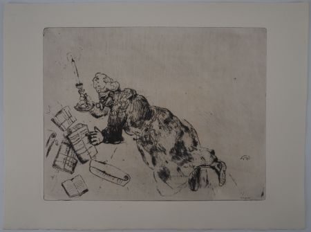 Gravure Chagall - Lecture à la chandelle (Pliouchkine à la recherche de ses papiers)