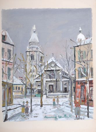 Pochoir Utrillo - L'Eglise Saint Pierre, Montmartre, 1950