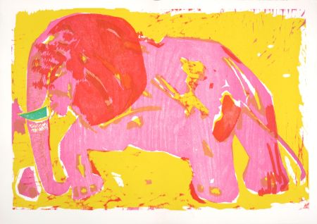 Gravure Sur Bois Lorjou - L'Elephant, 1965
