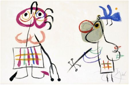Lithographie Miró - L'ENFANCE D'UBU. Lithographie en couleurs signée (1975).