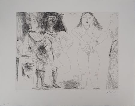 Gravure Picasso - Les 156, planche 126 : Degas chez les filles, la note