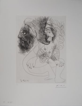 Gravure Picasso - Les 156, planche 88 : Portrait et nu cubiste
