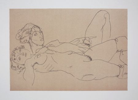 Lithographie Schiele - LES 2 FILLES / TWO GIRLS - 1914