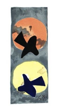 Lithographie Braque - Les 2 oiseaux