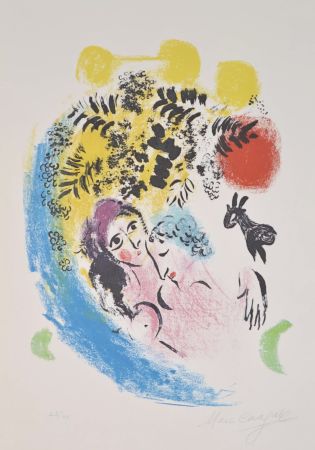 Lithographie Chagall - Les Amoureux A Soleil Rouge - M285