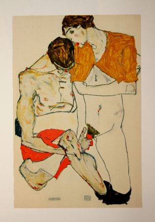 Lithographie Schiele - LES AMOUREUX / LOVERS (Egon Schiele & Valerie Neuziel) - Lithographie / Lithograph - 1913