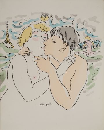 Gravure Foujita - Les amoureux à Paris
