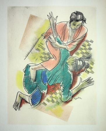 Lithographie Uzelac - Les Arts Martiaux : Jiu-Jitsu