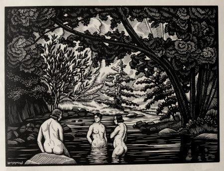 Gravure Sur Bois Moreau - LES BAIGNEUSES / BATHERS - Gravure s/bois / Woodcut - 1912