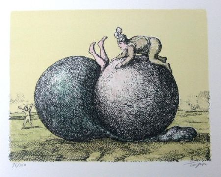 Lithographie Topor - Les boules