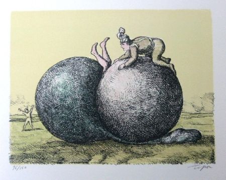 Lithographie Topor - Les boules