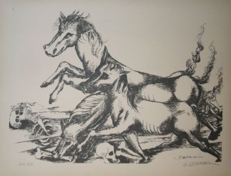 Lithographie Zadkine - Les cavales de Diomède