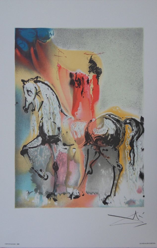 Lithographie Dali - Les Chevaux, le Chevalier Chrétien