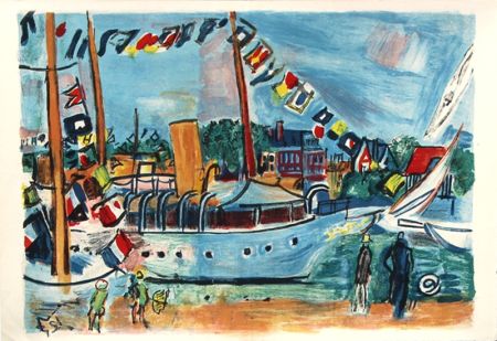 Lithographie Dufy - Les Côtes Normandes  ,Un Bâteau