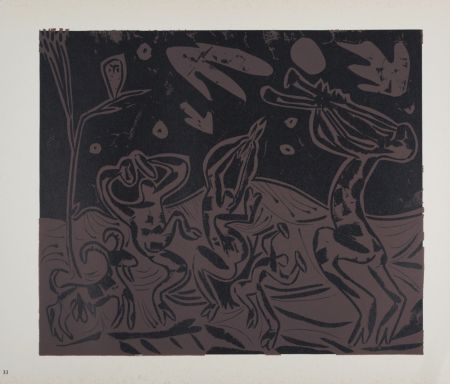 Linogravure Picasso (After) - Les danseurs au hibou, 1962