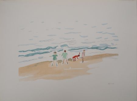 Lithographie Marquet - Les enfants sur la plage 