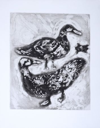 Gravure Chagall - Les Fables de La Fontaine : La Tortue et les deux canards, 1952