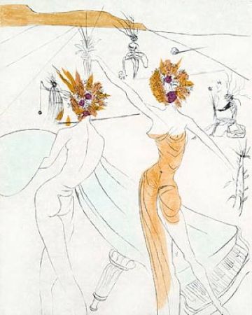 Gravure Dali - Les femmes-fleurs au piano (Flower-women at the piano)