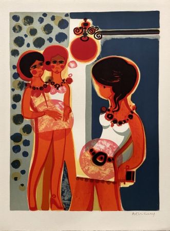 Lithographie Menguy - Les filles