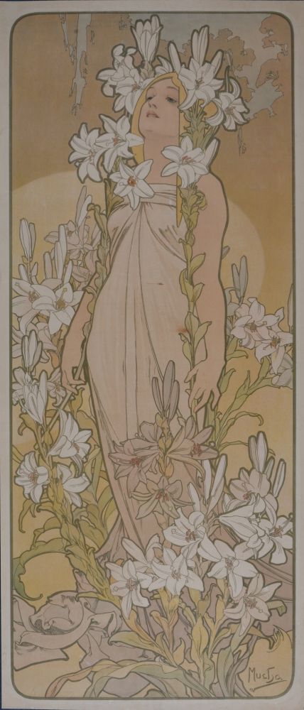 Lithographie Mucha - Les Fleurs Iris