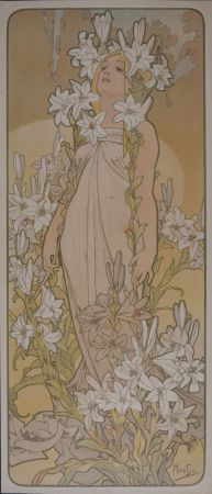 Lithographie Mucha - Les Fleurs Iris