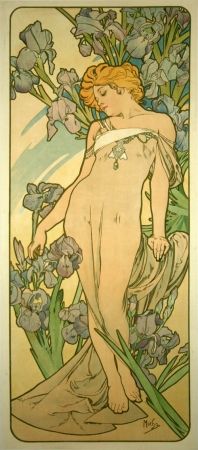 Lithographie Mucha - Les Iris