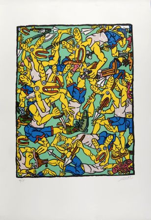 Lithographie Combas - Les lapins jaunes, 1984 - Hand-signed!