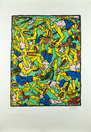 Lithographie Combas - Les lapins jaunes 1984 (signed in pencil)