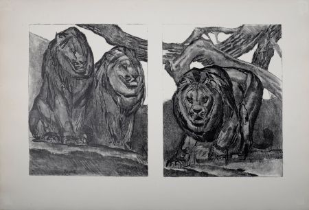 Lithographie Jouve - Les Lions, 1934.
